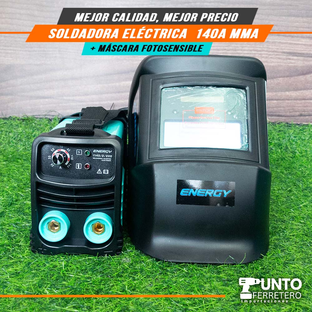 Soldadora  mma 140A + Mascara foto sencible 2 sensores Energy marca americana