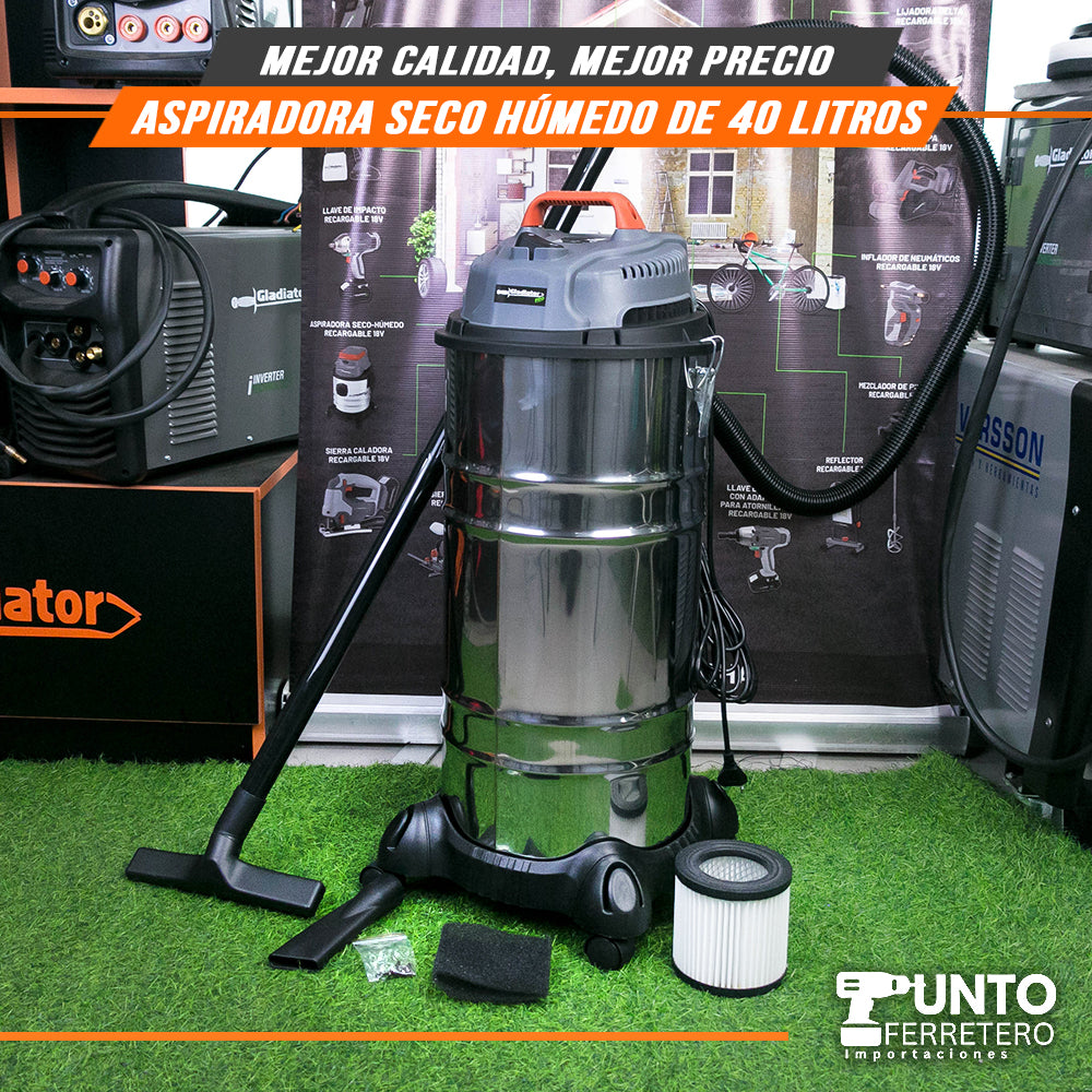 Aspiradora INDUSTRIAL 40 litros 1600W (aspira liquidos )1600W gladiator electrica