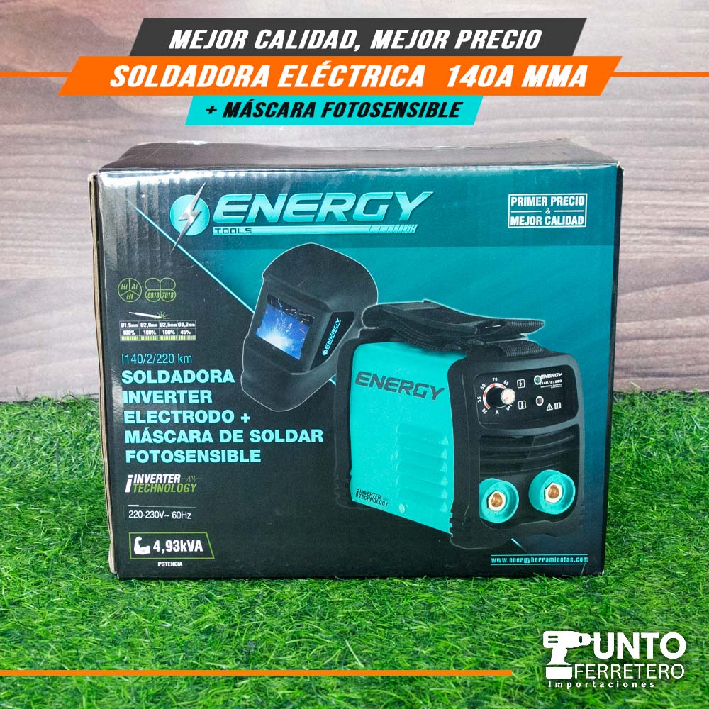 Soldadora  mma 140A + Mascara foto sencible 2 sensores Energy marca americana