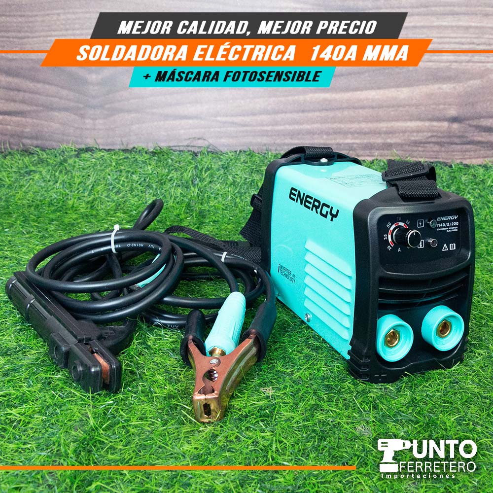 Soldadora  mma 140A + Mascara foto sencible 2 sensores Energy marca americana