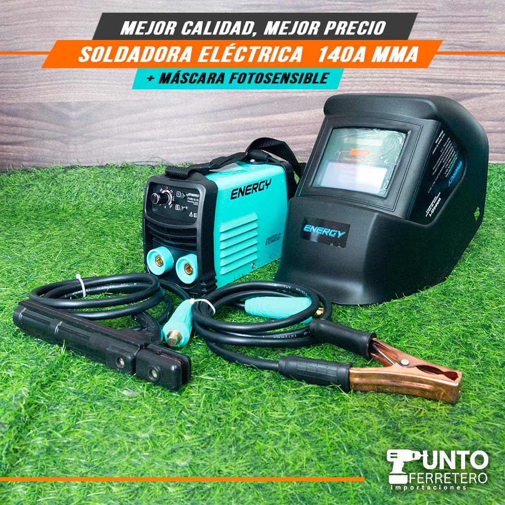 Soldadora  mma 140A + Mascara foto sencible 2 sensores Energy marca americana