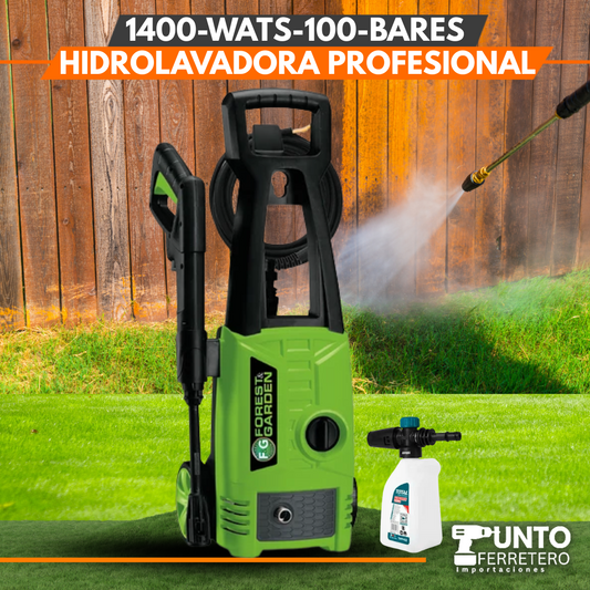 Hidrolavadora 1400W-100bares + champunera forest and garden