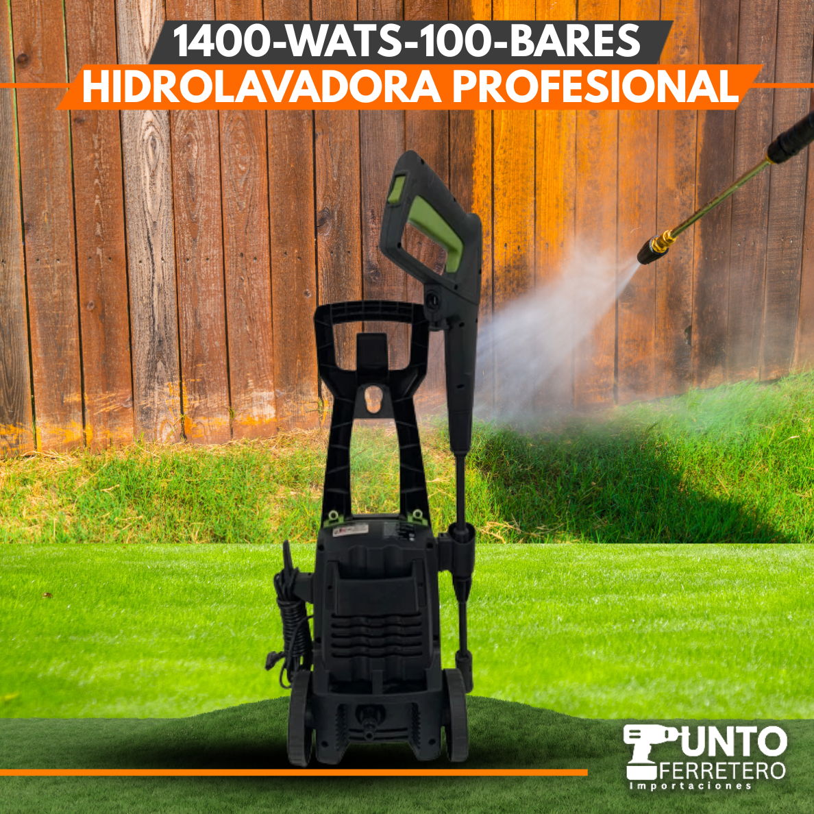 Hidrolavadora 1400W-100bares + champunera forest and garden