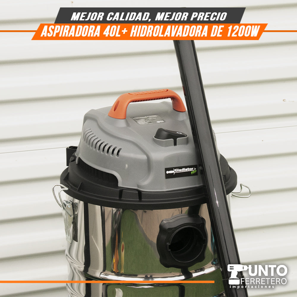 combo aspiradora gladiator seco/humedo industrial 40 litros 1600w + hidrolavadora black&white 1200w