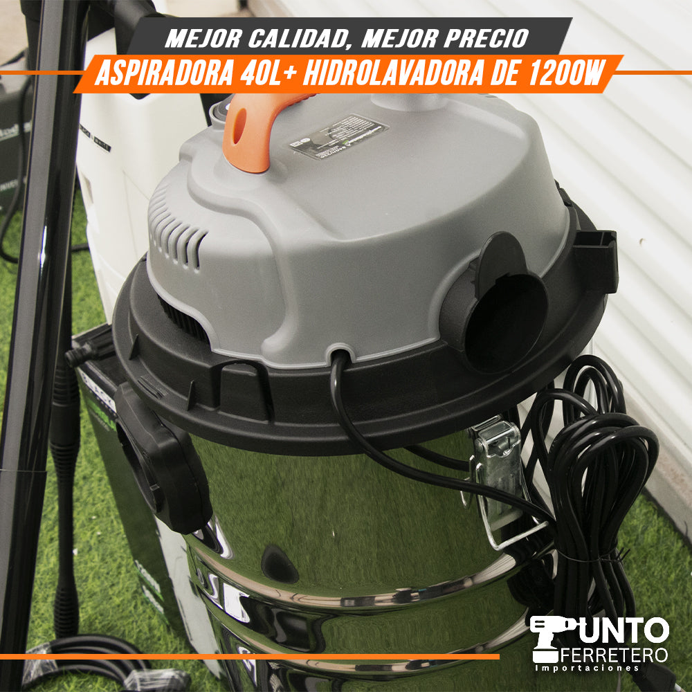 combo aspiradora gladiator seco/humedo industrial 40 litros 1600w + hidrolavadora black&white 1200w