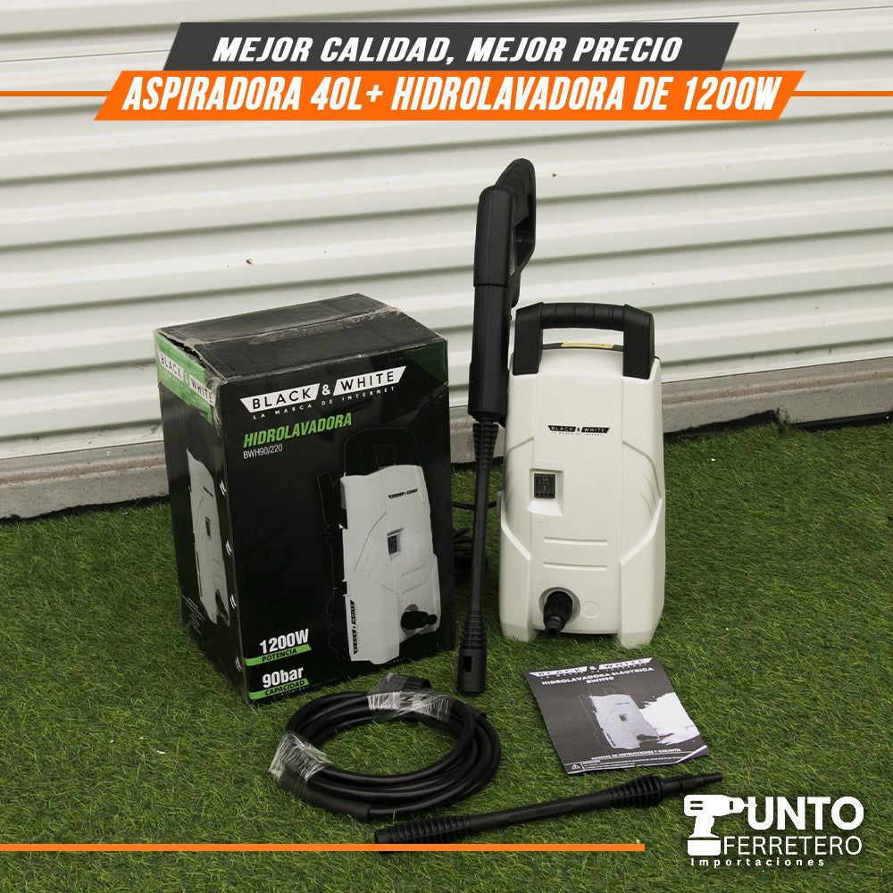 combo aspiradora gladiator seco/humedo industrial 40 litros 1600w + hidrolavadora black&white 1200w