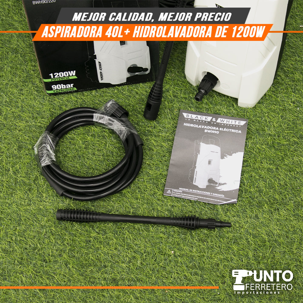 combo aspiradora gladiator seco/humedo industrial 40 litros 1600w + hidrolavadora black&white 1200w