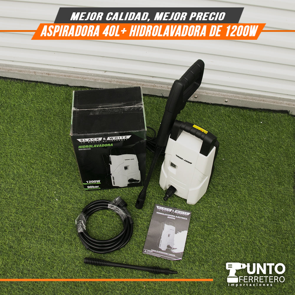 combo aspiradora gladiator seco/humedo industrial 40 litros 1600w + hidrolavadora black&white 1200w