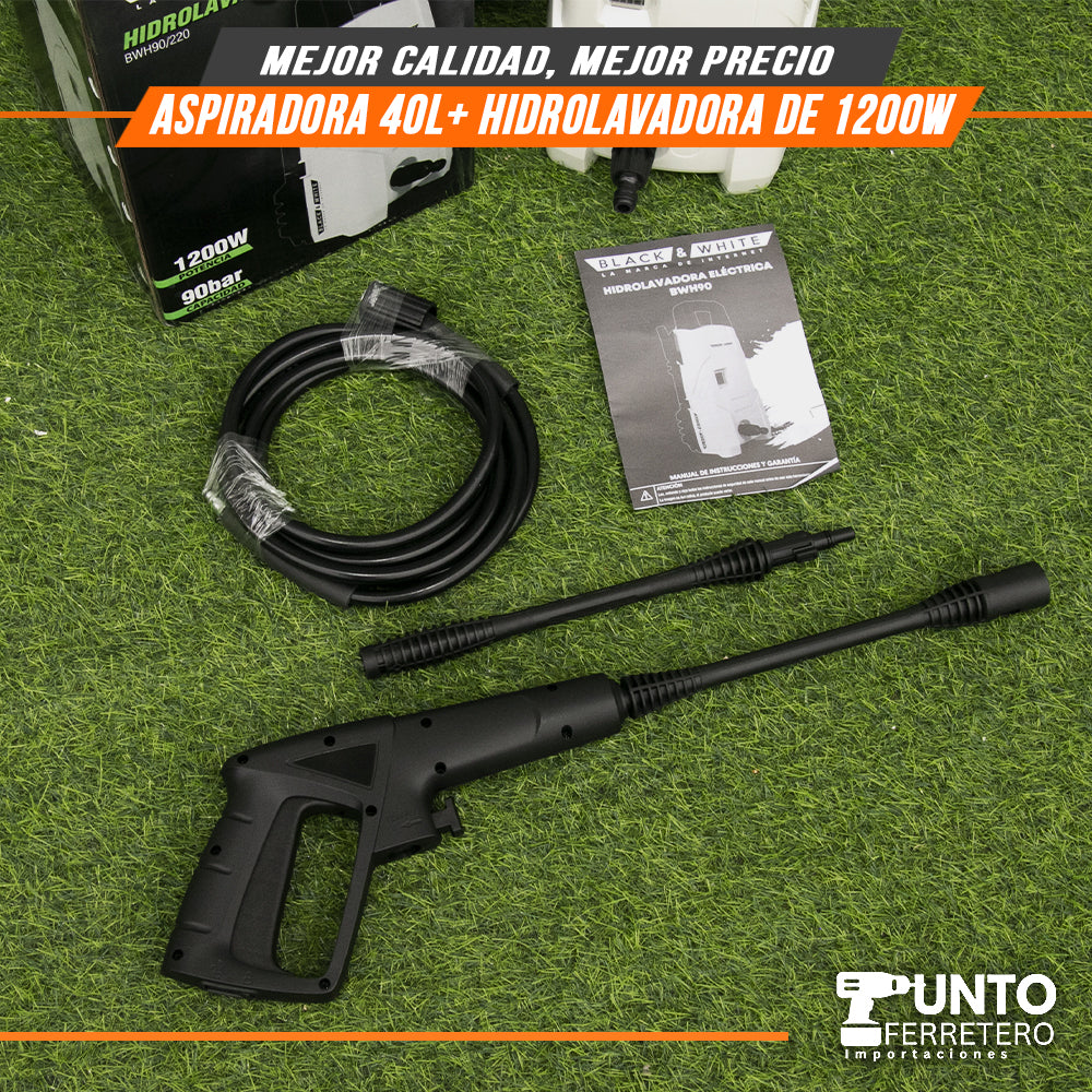combo aspiradora gladiator seco/humedo industrial 40 litros 1600w + hidrolavadora black&white 1200w