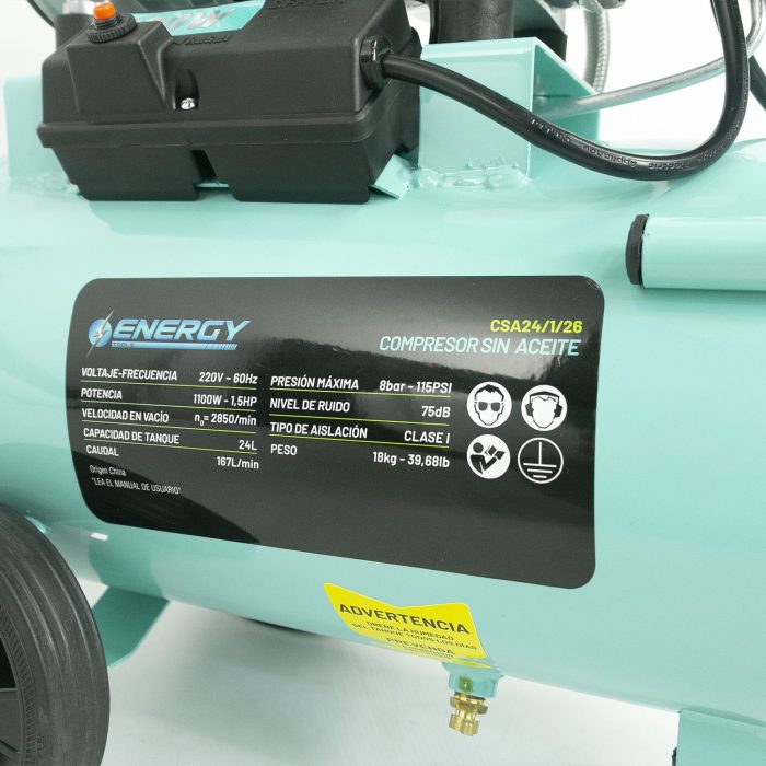COMPRESOR SIN ACEITE 1100W 24L – ENERGY
