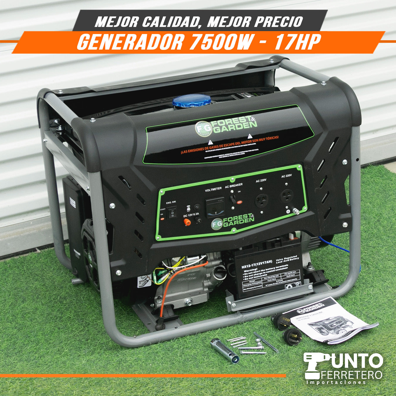 GENERADOR ELECTRICO 7500W MOTOR 4 TIEMPOS 420 CC 25 LITROS forest & garden