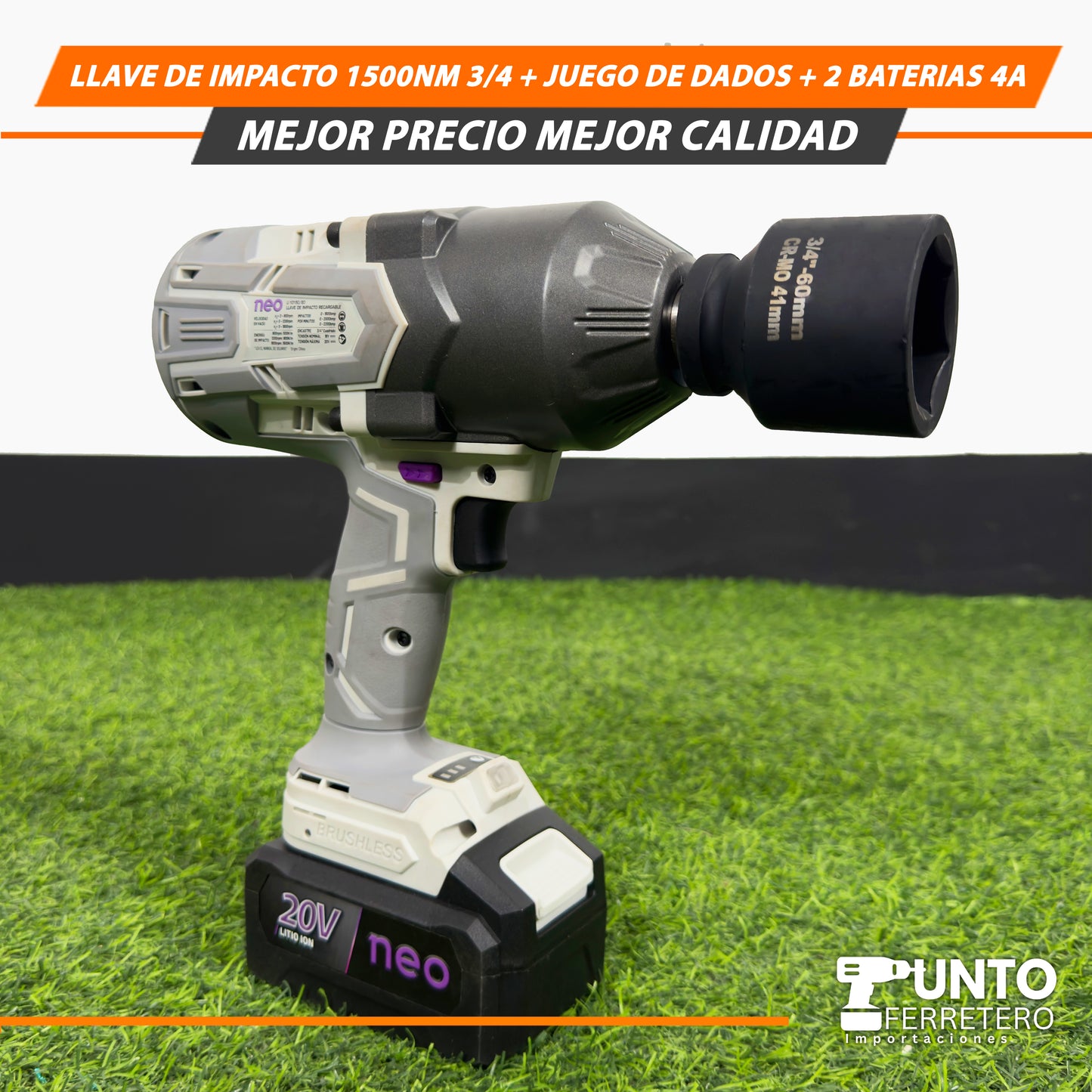 Llave de Impacto 1500NM 3/4+ Juegos de dados+ 2 Baterías 4 A🛠️ 💪