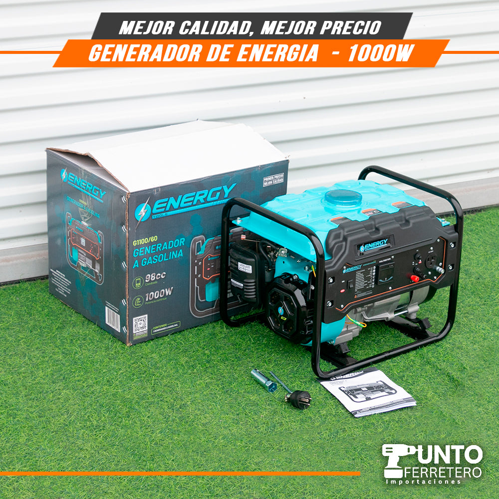 generador gasolinero energy motor 4 tiempos 98cc 1000W 6 litros trabajo de 8 horas continuas