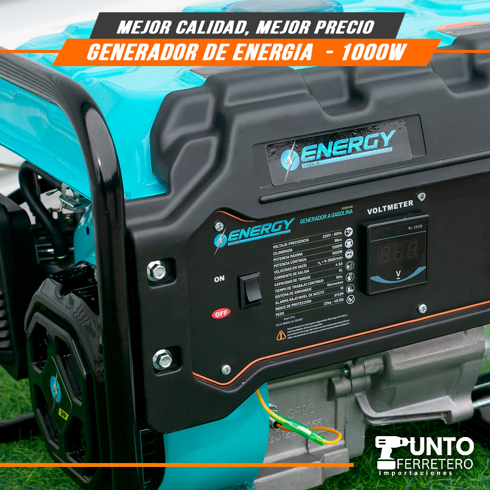 generador gasolinero energy motor 4 tiempos 98cc 1000W 6 litros trabajo de 8 horas continuas