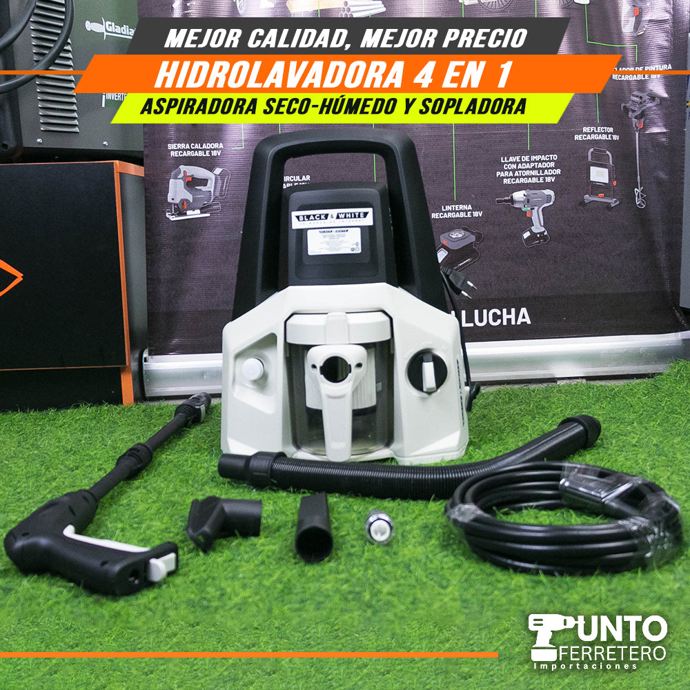 Hidrolavadora 4 en 1 (multifuncional) black&white (1400w/1100psi) marca americana
