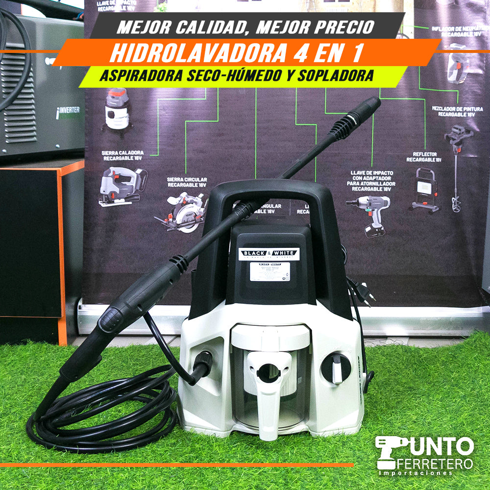 Hidrolavadora 4 en 1 (multifuncional) black&white (1400w/1100psi) marca americana