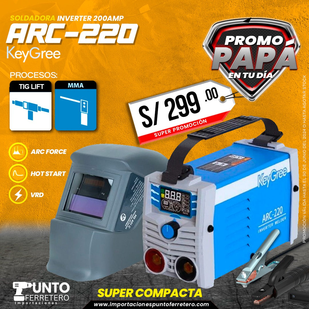 maquina de soldar mma ,tig lift 200 amperios key greem + mascara 2 sensores
