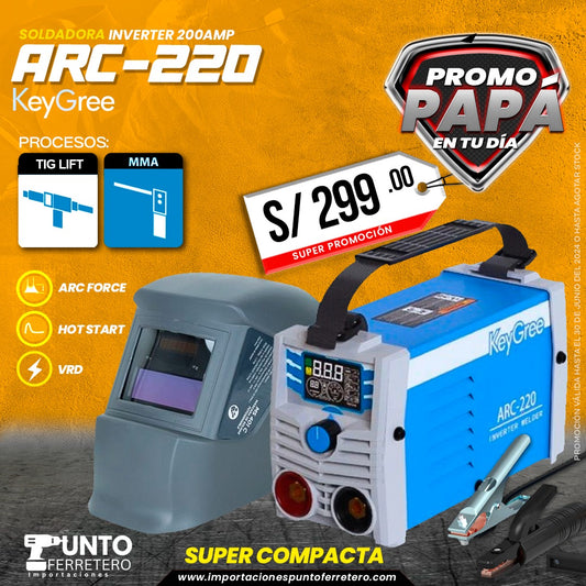 maquina de soldar mma ,tig lift 200 amperios key greem + mascara 2 sensores
