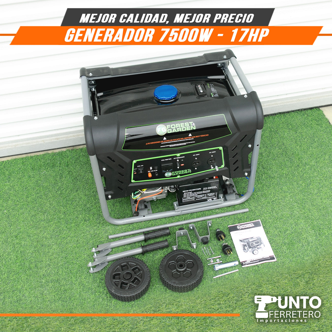 GENERADOR ELECTRICO 7500W MOTOR 4 TIEMPOS 420 CC 25 LITROS forest & garden