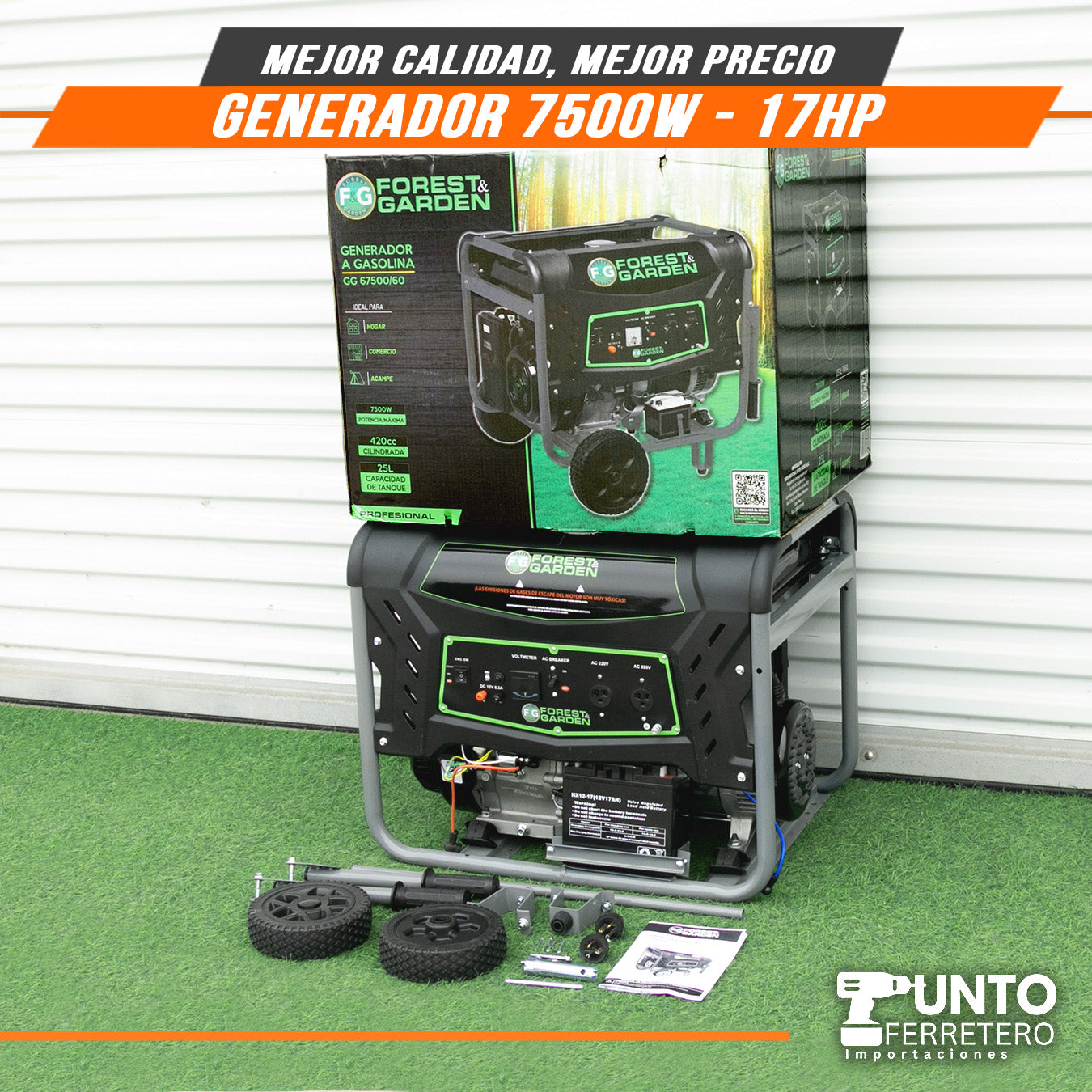 GENERADOR ELECTRICO 7500W MOTOR 4 TIEMPOS 420 CC 25 LITROS forest & garden