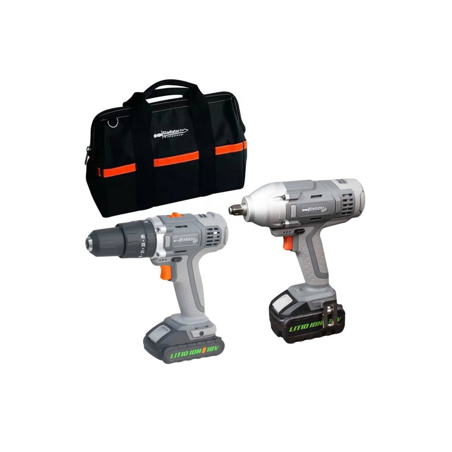 TALADRO PERCUTOR + LLAVE DE IMPACTO + 2BAT 2AMP + BOLSO - GLADIATOR