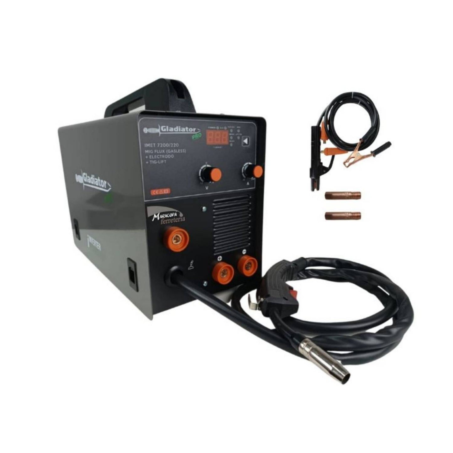 SOLDADORA MULTIPROCESOS 200AMP + MASCARA +1 ROLLO DE ALAMBRE MIG FLUXX-GLADIATOR