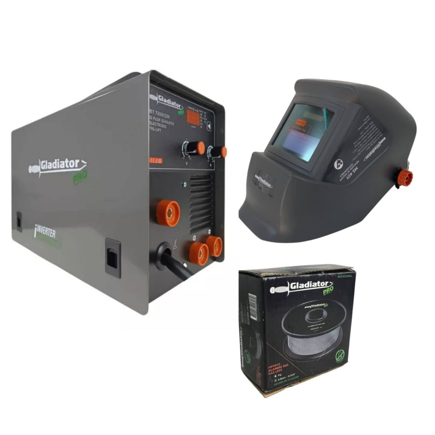 SOLDADORA MULTIPROCESOS 200AMP + MASCARA +1 ROLLO DE ALAMBRE MIG FLUXX-GLADIATOR