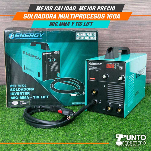 Soldadora Multiprocesos 160A Energy (mma,mig Mag,lig tif)+ 1kg alambre flux suelda con gas/sin gas