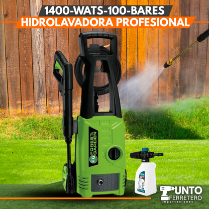 Hidrolavadora 1400W-100bares + champunera forest and garden