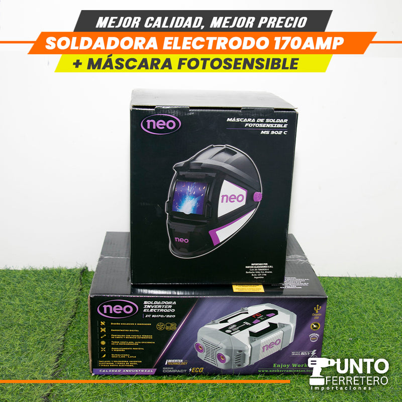 Cargue la imagen en el visor de la galería, soldadora neo 170 amperios mma + mascara fotocensible 2 sensores uso industrial
