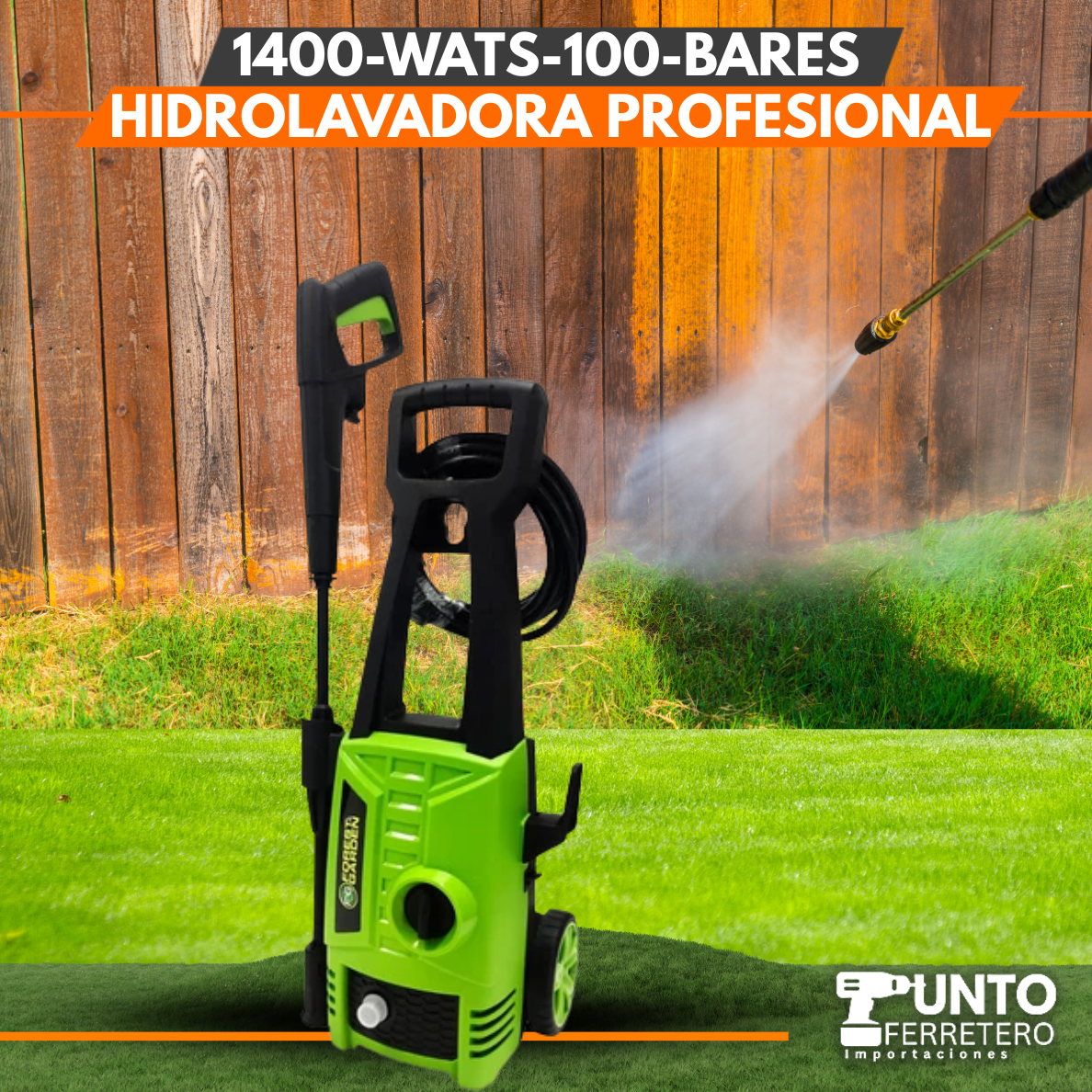 Hidrolavadora 1400W-100bares + champunera forest and garden