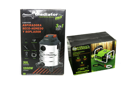 ASPIRADORA SECO-HÚMEDO Y SOPLADOR 3 EN 1 + HIDROLAVADORA ELÉCTRICA-FOREST & GARDEN, GLADIATOR