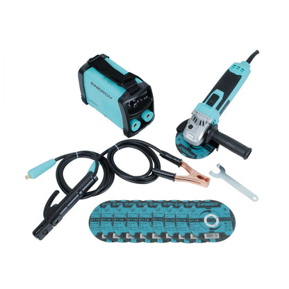 SOLDADORA ELÉCTRICA INVERTER 140A MMA + AMOLADORA ANGULAR 600W -ENERGY