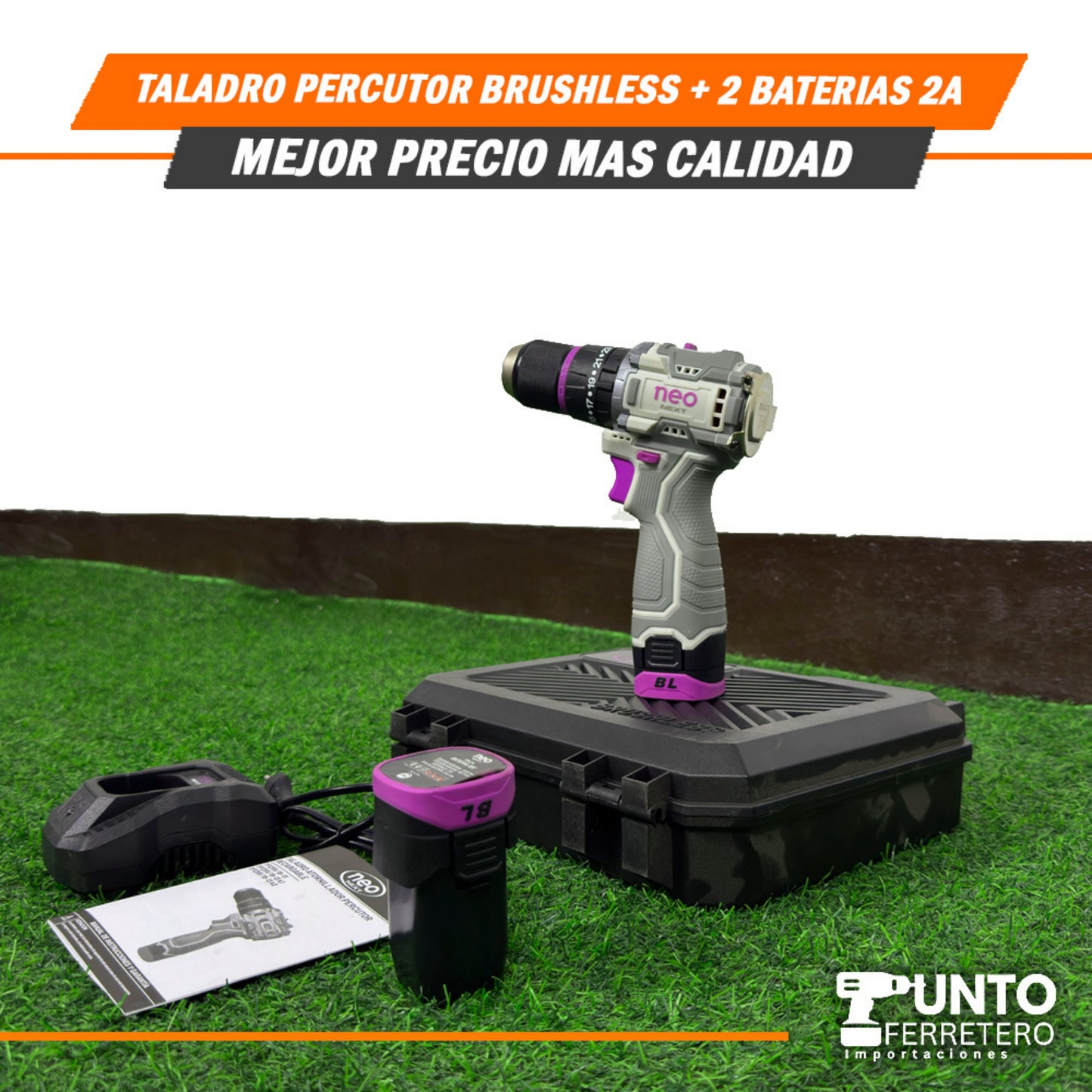Taladro Percutor 18V Neo (Brushless Sin Carbones) + 2-Baterias