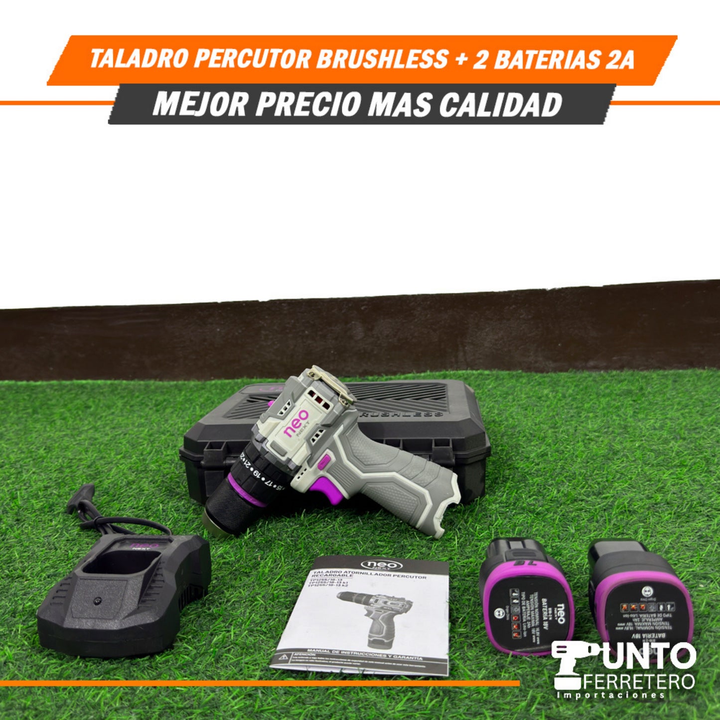 Taladro Percutor 18V Neo (Brushless Sin Carbones) + 2-Baterias