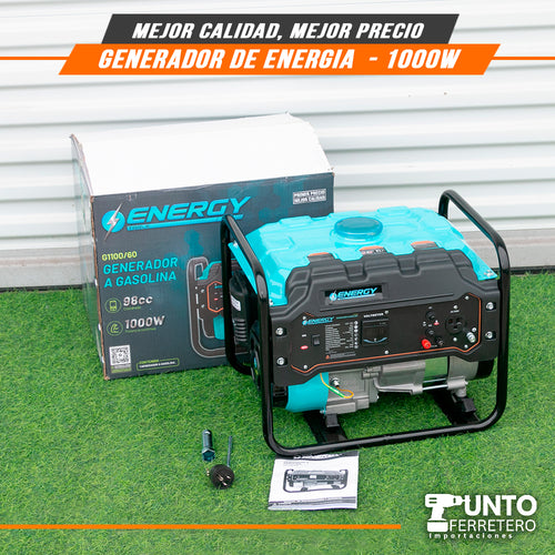 generador gasolinero energy motor 4 tiempos 98cc 1000W 6 litros trabajo de 8 horas continuas