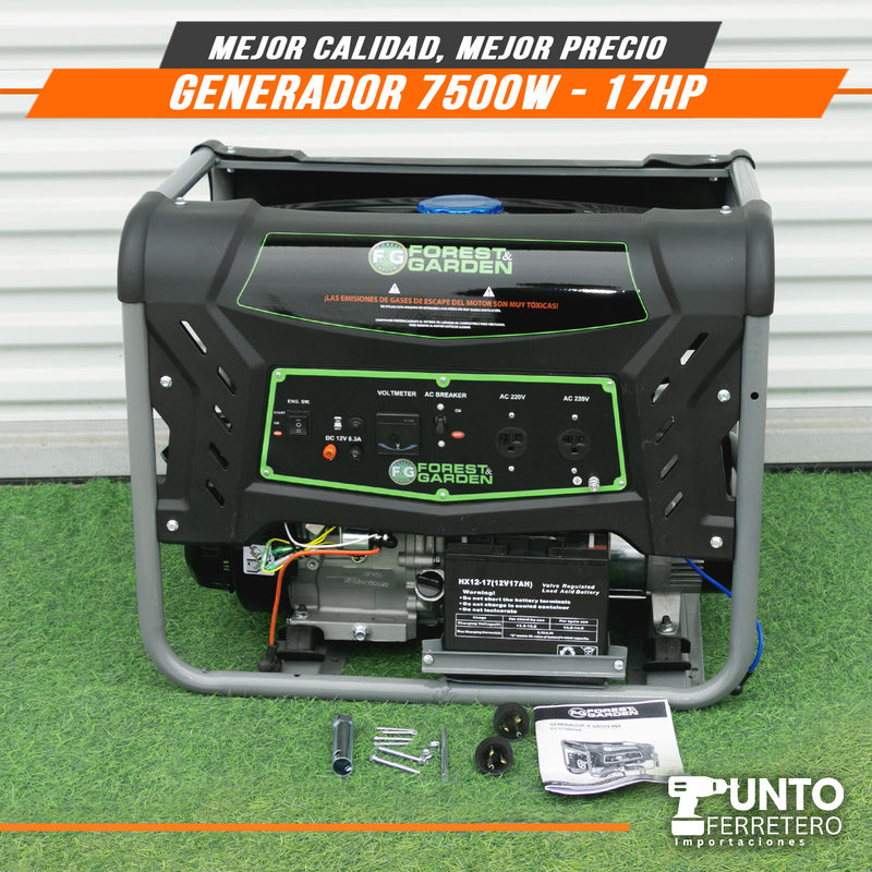 Cargue la imagen en el visor de la galería, GENERADOR ELECTRICO 7500W MOTOR 4 TIEMPOS 420 CC 25 LITROS forest &amp; garden
