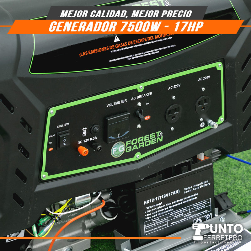 Cargue la imagen en el visor de la galería, GENERADOR ELECTRICO 7500W MOTOR 4 TIEMPOS 420 CC 25 LITROS forest &amp; garden
