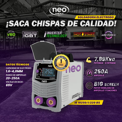 SOLDADORA 250A NEO + MASCARA + 1KG ELECTRODO