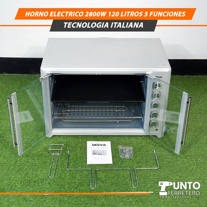 HORNO ELÉCTRICO MOVA 2800W – 120 LITROS – 5 FUNCIONES – TECNOLOGÍA ITALIANA