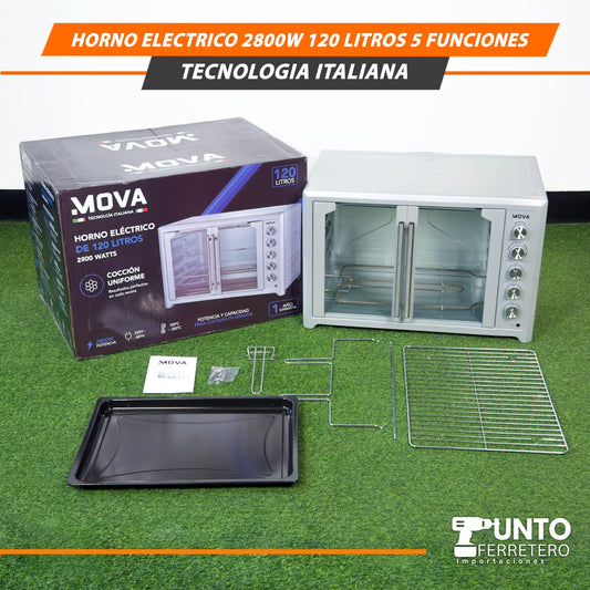 HORNO ELÉCTRICO MOVA 2800W – 120 LITROS – 5 FUNCIONES – TECNOLOGÍA ITALIANA