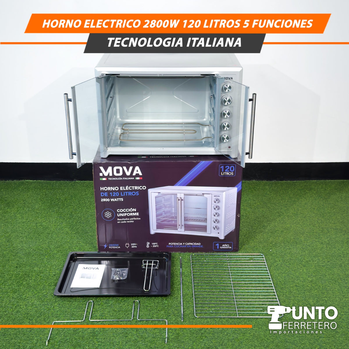 HORNO ELÉCTRICO MOVA 2800W – 120 LITROS – 5 FUNCIONES – TECNOLOGÍA ITALIANA