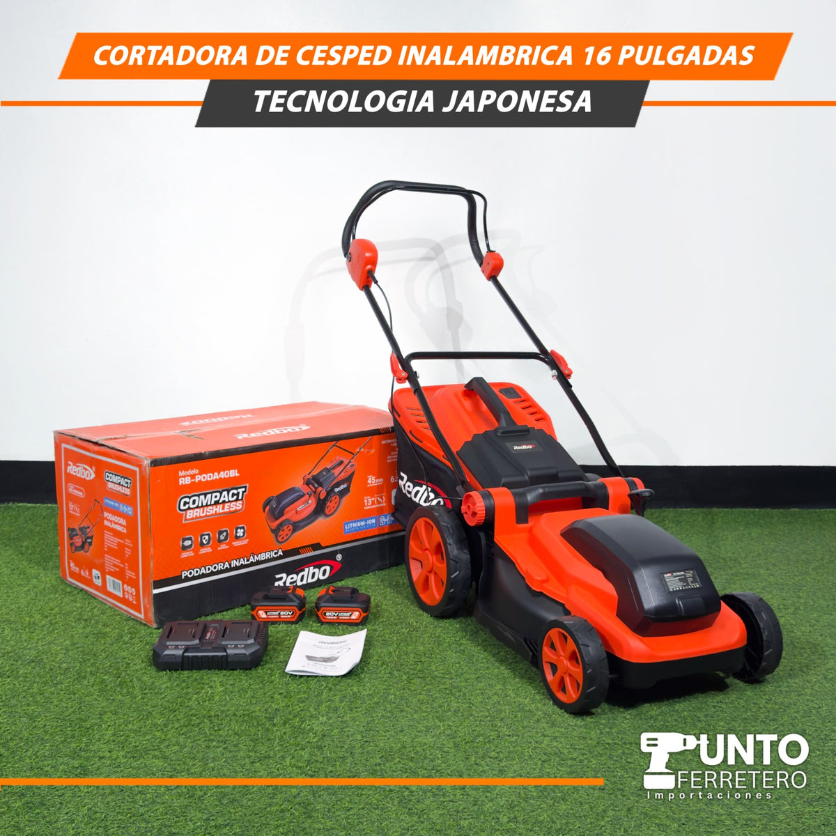 CORTADORA DE CÉSPED INALÁMBRICA REDBO DE 16” – TECNOLOGÍA JAPONESA