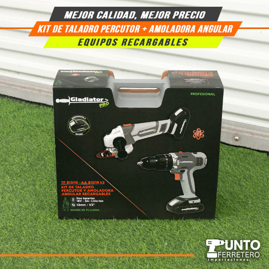 COMBO TALADRO PERCUTOR 60NM + AMOLADORA ANGULAR + 2 BATERIAS 3A MALETIN ALTO RELIEVE  TECNOLOGIA AMARICANA GLADIATOR