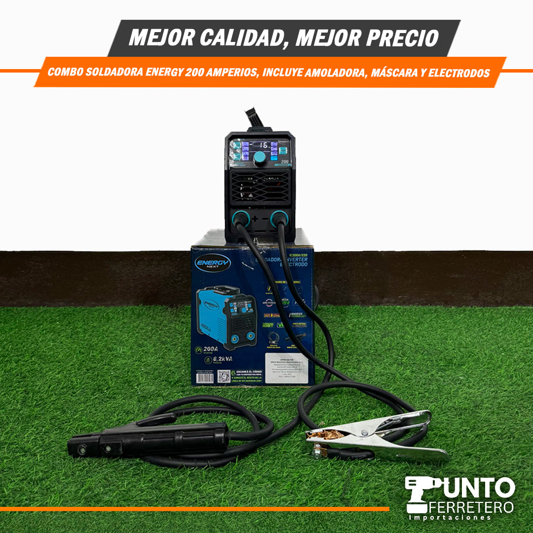 Combo Energy Soldadora 200a + Amoladora+ Escuadra+ Mascara , Tecnología Americana