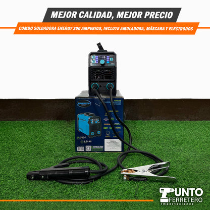 Combo Energy Soldadora 200a + Amoladora+ Escuadra+ Mascara , Tecnología Americana