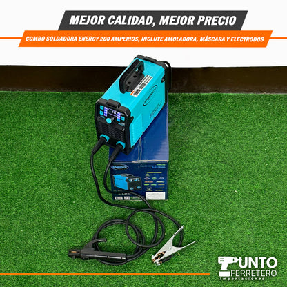 Combo Energy Soldadora 200a + Amoladora+ Escuadra+ Mascara , Tecnología Americana