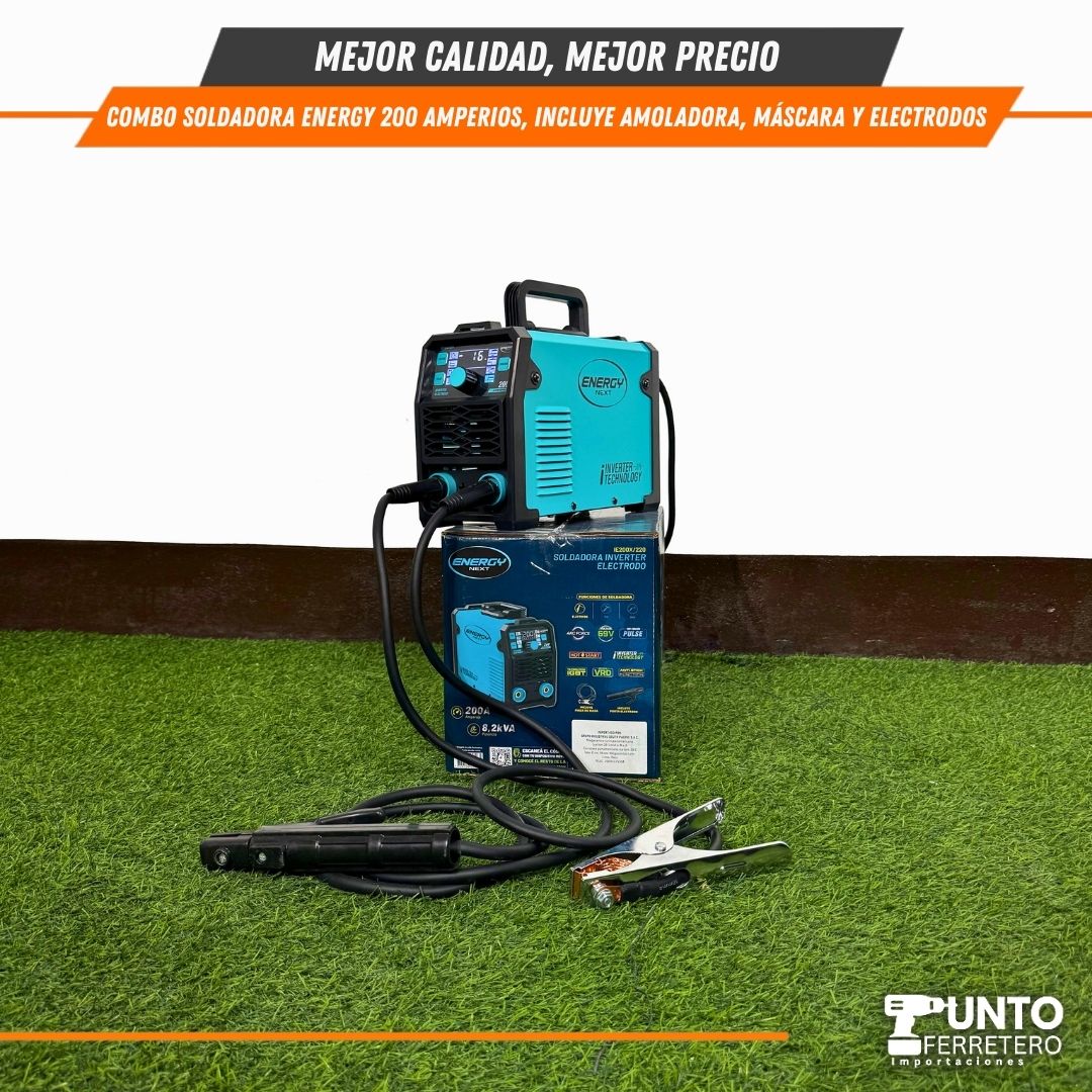 Combo Energy Soldadora 200a + Amoladora+ Escuadra+ Mascara , Tecnología Americana