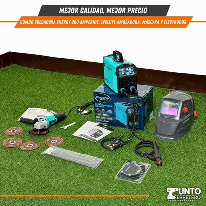 Combo Energy Soldadora 200a + Amoladora+ Escuadra+ Mascara , Tecnología Americana