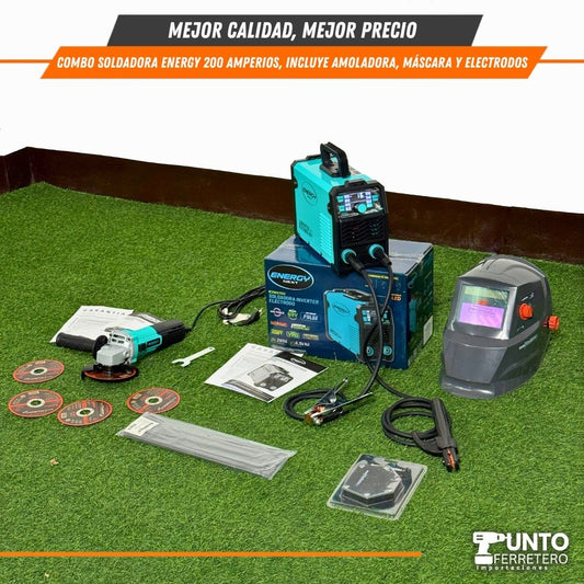 Combo Energy Soldadora 200a + Amoladora+ Escuadra+ Mascara , Tecnología Americana